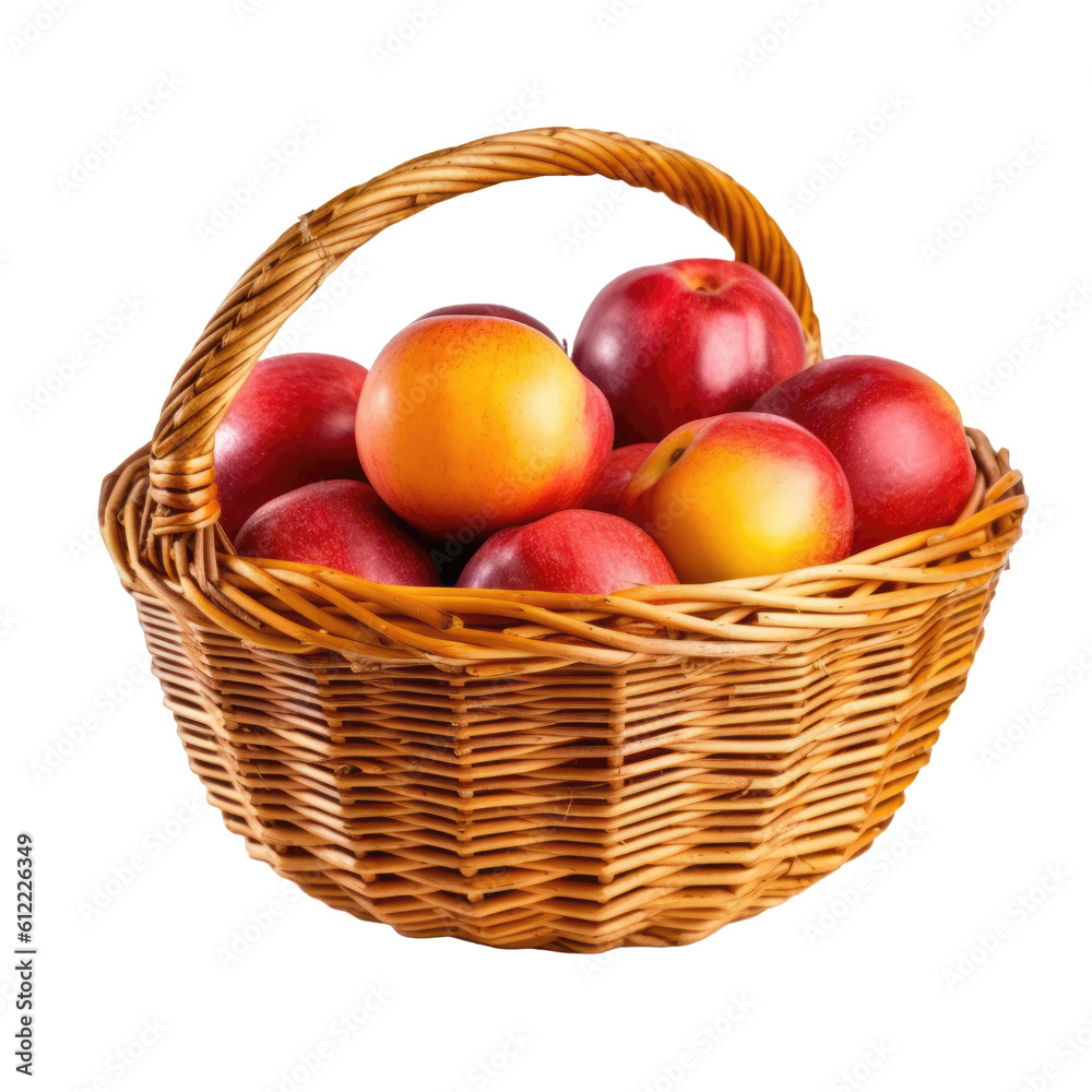 Wicker basket full of delicious ripe and sweet plums isolated on transparent background, png clip art. Template for fruit flavor mark. Generated with AI. Wicker basket full of delicious ripe and sweet plums isolated on transparent background, png clip art. Template for fruit flavor mark. Generated with AI.