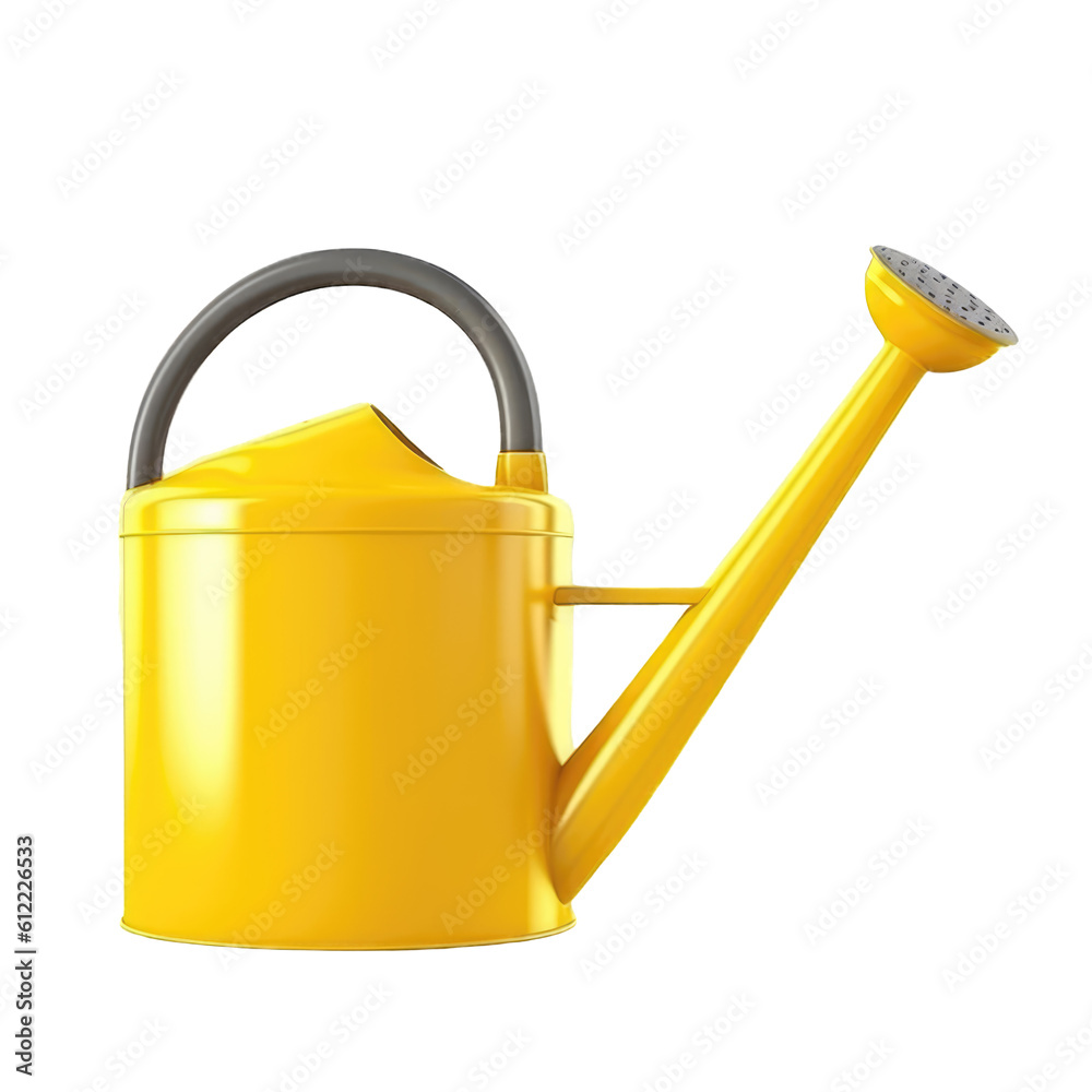 Yellow watering can isolated on transparent background, png clip art, gardening equipment element. Generated with AI. Yellow watering can isolated on transparent background, png clip art, gardening equipment element. Generated with AI.