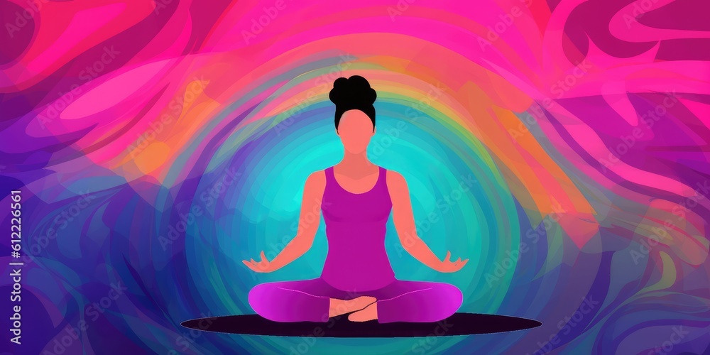 Silhouette of yoga person in lotus position, created with generative ai