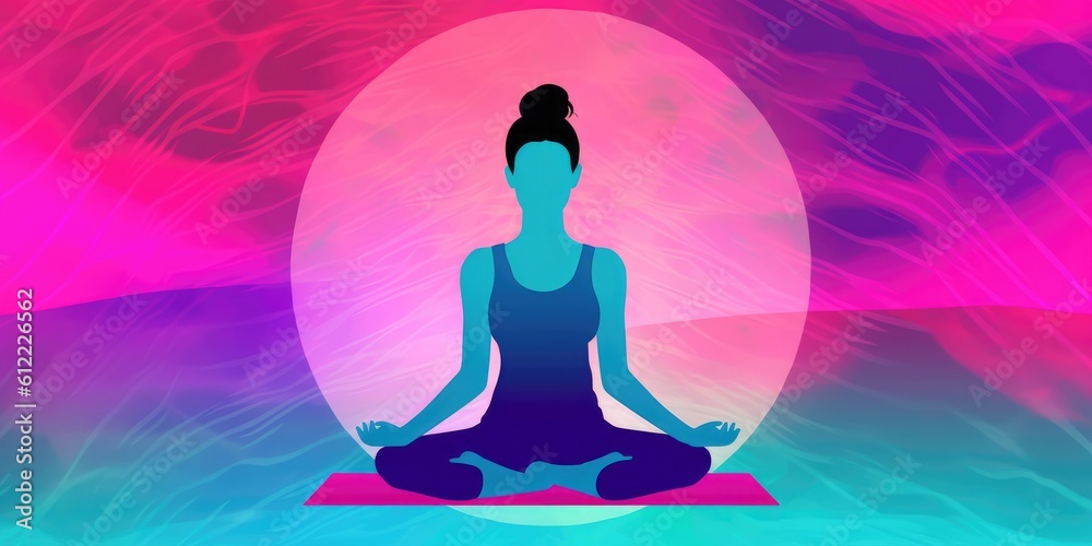 Silhouette of yoga person in lotus position, created with generative ai