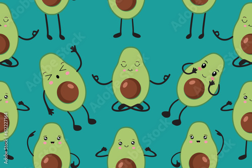 Seamless vector pattern of avocado in kawaii style. Fashionable children's pattern for interior decoration, poster, textiles. Simple vector illustration with vegetarian healthy food. Vector