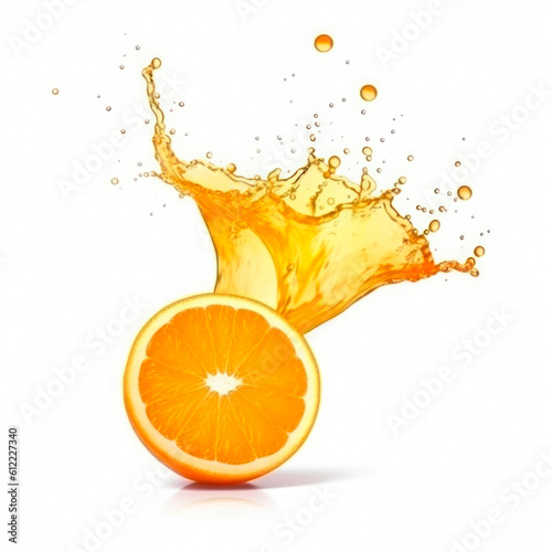 orange into of burst splashes of juices on white. Vector illustration. Generative AI.