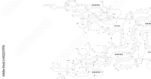 Gray circuit diagram on white background. High-tech circuit board connection system.Vector abstract technology on white background. photo