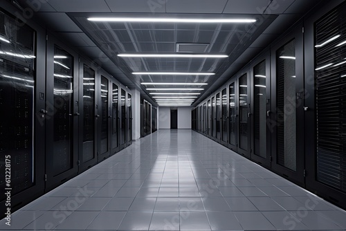 3D render of a server room with servers in a datacenter, Server room interior in a data center, AI Generated