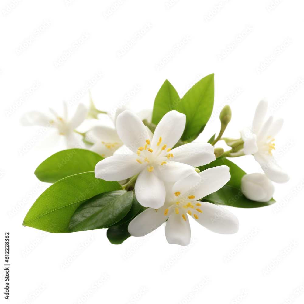 front view of Jasmine flower isolated on a white transparent background