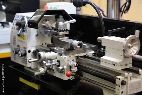 conventional metalworking lathe in a workshop
