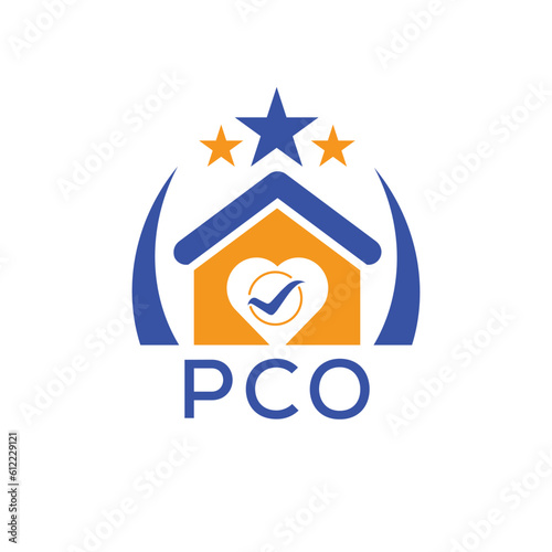 PCO House logo Letter logo and star icon. Blue vector image on white background. KJG house Monogram home logo picture design and best business icon. 
