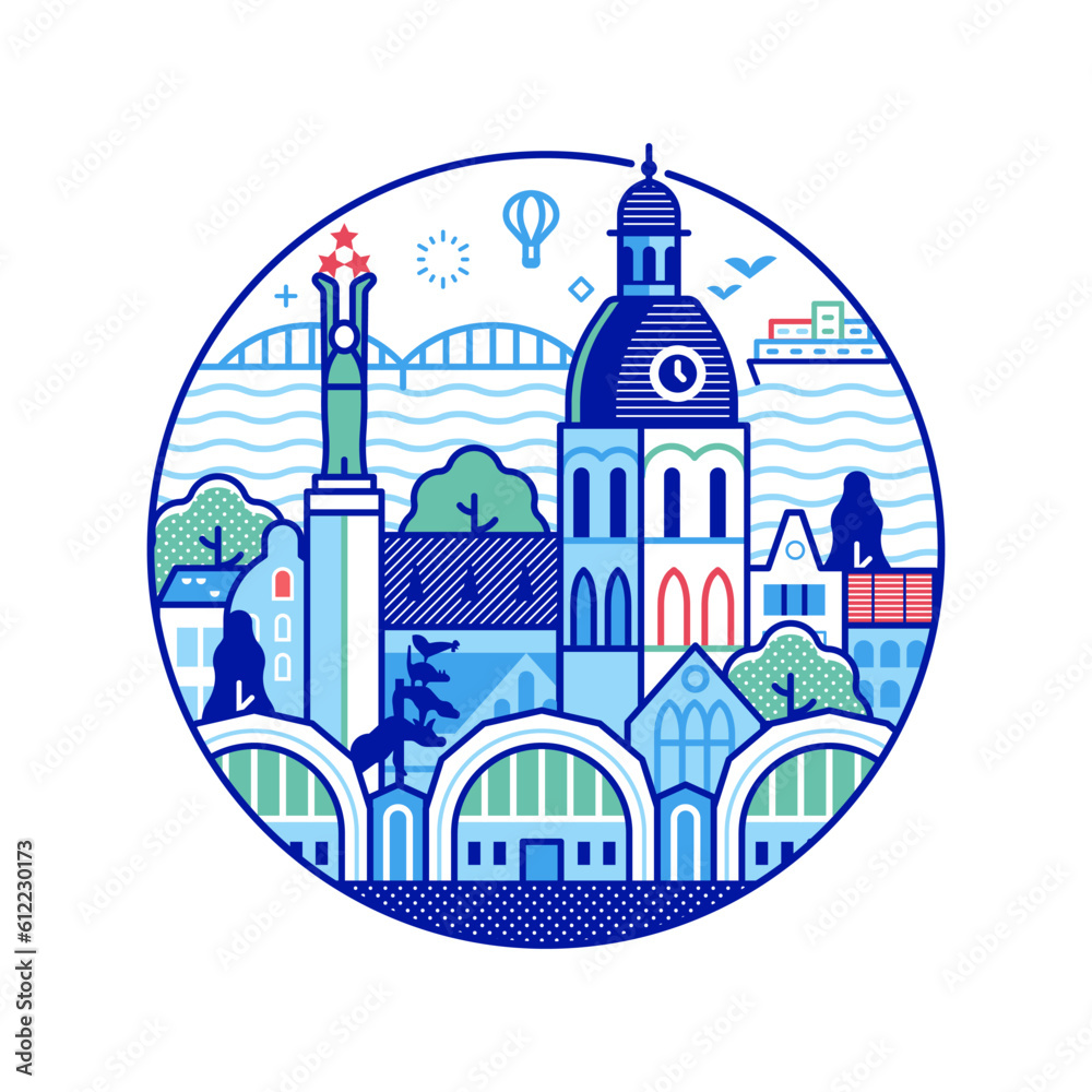 Travel Riga Circle Icon in Line Art