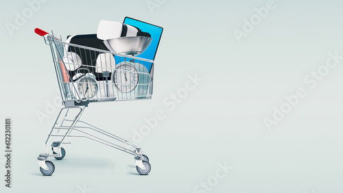 Slika na platnu Shopping cart full of household appliances and electronics