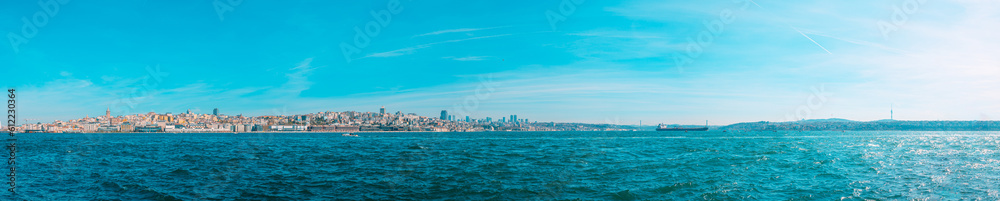 Istanbul cityscape. Panoramic view of Bosphorus and Istanbul from Sarayburnu