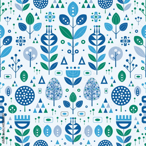 Retro Scandinavian Folk Abstract Botanical Pattern