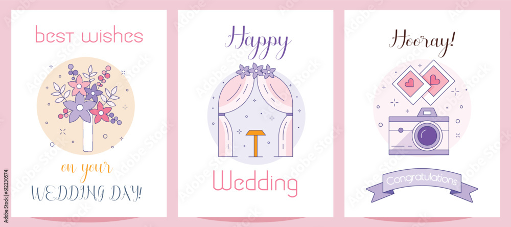 Happy Wedding Greeting Cards and Invitations Set Happy Wedding Greeting Cards and Invitations Set