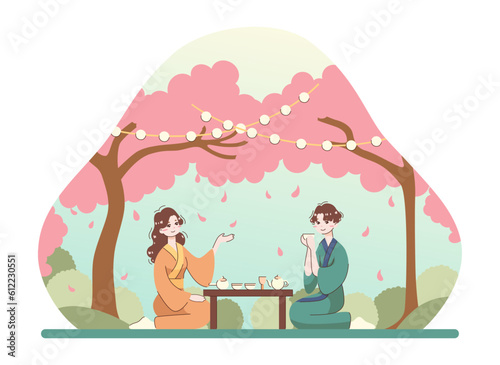 Asian people enjoying their free time. Japanese couple enjoying