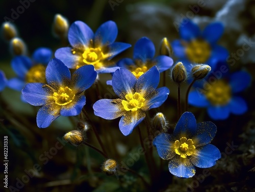 Blue and yellow bouquet of flowers Created with generative Ai technology