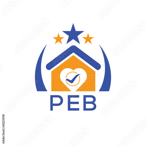 PEB House logo Letter logo and star icon. Blue vector image on white background. KJG house Monogram home logo picture design and best business icon. 
 photo