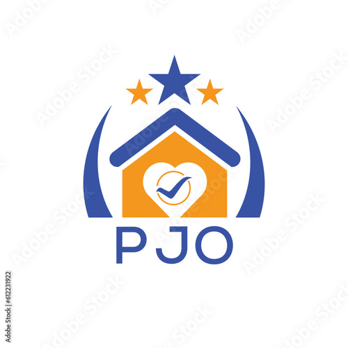 PJO House logo Letter logo and star icon. Blue vector image on white background. KJG house Monogram home logo picture design and best business icon. 
 photo