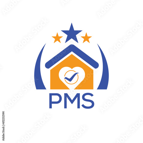 PMS House logo Letter logo and star icon. Blue vector image on white background. KJG house Monogram home logo picture design and best business icon. 
