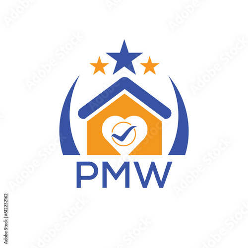 PMW House logo Letter logo and star icon. Blue vector image on white background. KJG house Monogram home logo picture design and best business icon. 
 photo