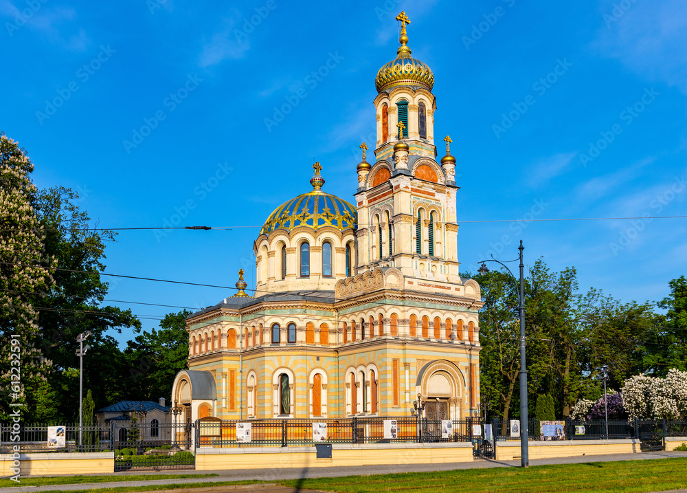 Alexander Nevsky Eastern Orthodox cathedral at Kilinskiego street in historic industrial city center of Lodz old town in Poland