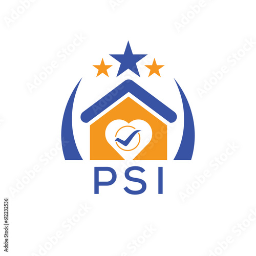 PSI House logo Letter logo and star icon. Blue vector image on white background. KJG house Monogram home logo picture design and best business icon. 
