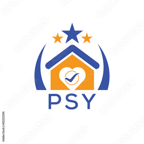 PSY House logo Letter logo and star icon. Blue vector image on white background. KJG house Monogram home logo picture design and best business icon. 
