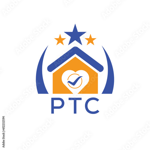 PTC House logo Letter logo and star icon. Blue vector image on white background. KJG house Monogram home logo picture design and best business icon. 
