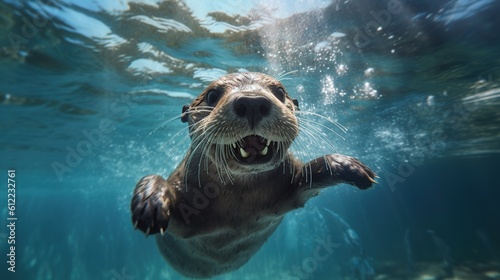 animal otter in underwater Generative photo