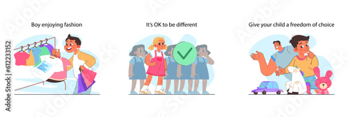 Modern gender neutral parenting set. Positive advice for parents