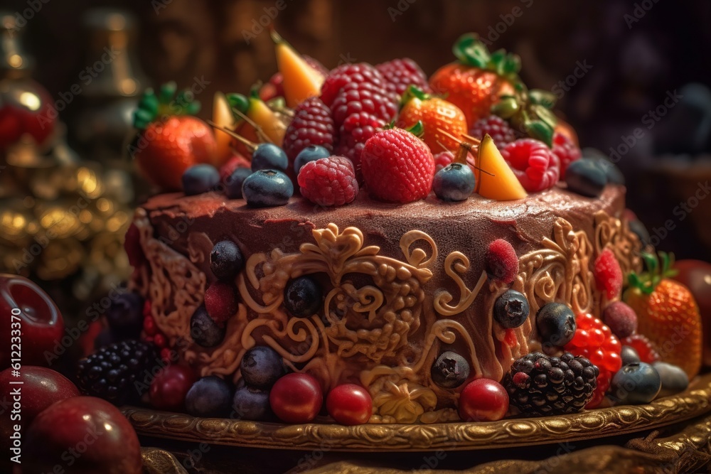 Christmas cake with berries Created with generative Ai technology