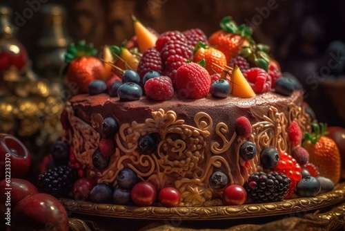 Christmas cake with berries Created with generative Ai technology © Sanuar_husen