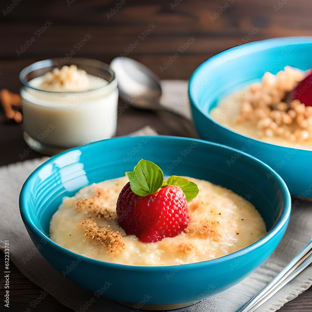 rice pudding and strawberry rice pudding and strawberry