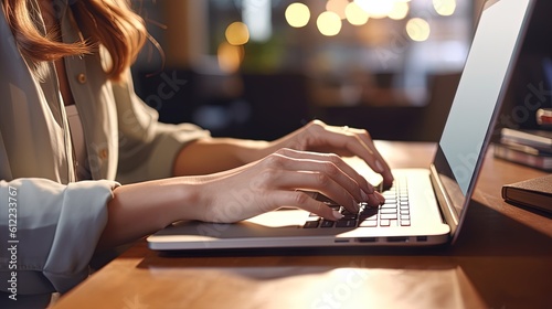 Freelance Social Media Online Content Modern job application, online job, content creation, woman using laptop Reading an online blog on a company office computer, blog, news