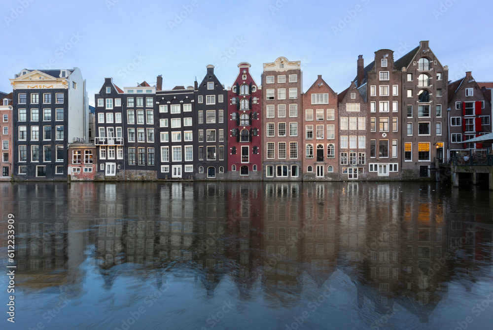 Netherlands, North Holland, Amsterdam,Row of townhouses along canal Netherlands, North Holland, Amsterdam,Row of townhouses along canal