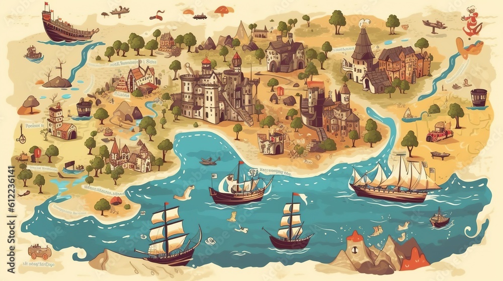 Vectorized Flat Treasure Map for Kids, Sparking Imaginations and Excitement