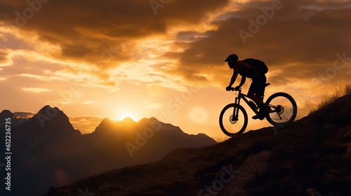 silhouette of a person riding a mountain bike