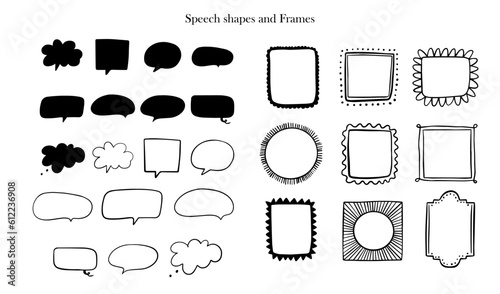 A set of hand drawn speech shapes and frames.
