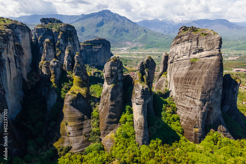 Greece, Thessaly, Trikala, Aerial view of rock formations in Meteora photo