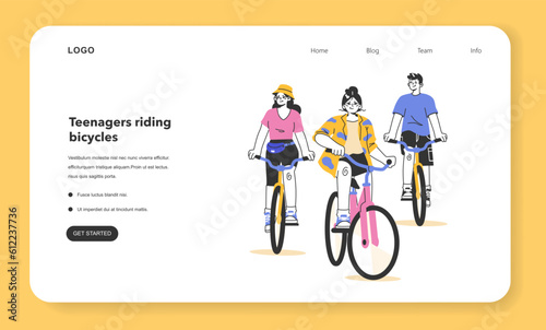 Healthy and active lifestyle web banner or landing page. Young teenage