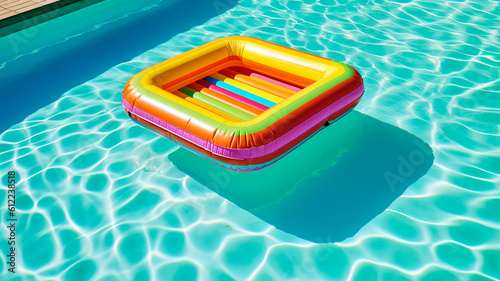 Air mattress in vibrant rainbow hues, lazily floating on a sun - drenched swimming pool. © Melipo-Art