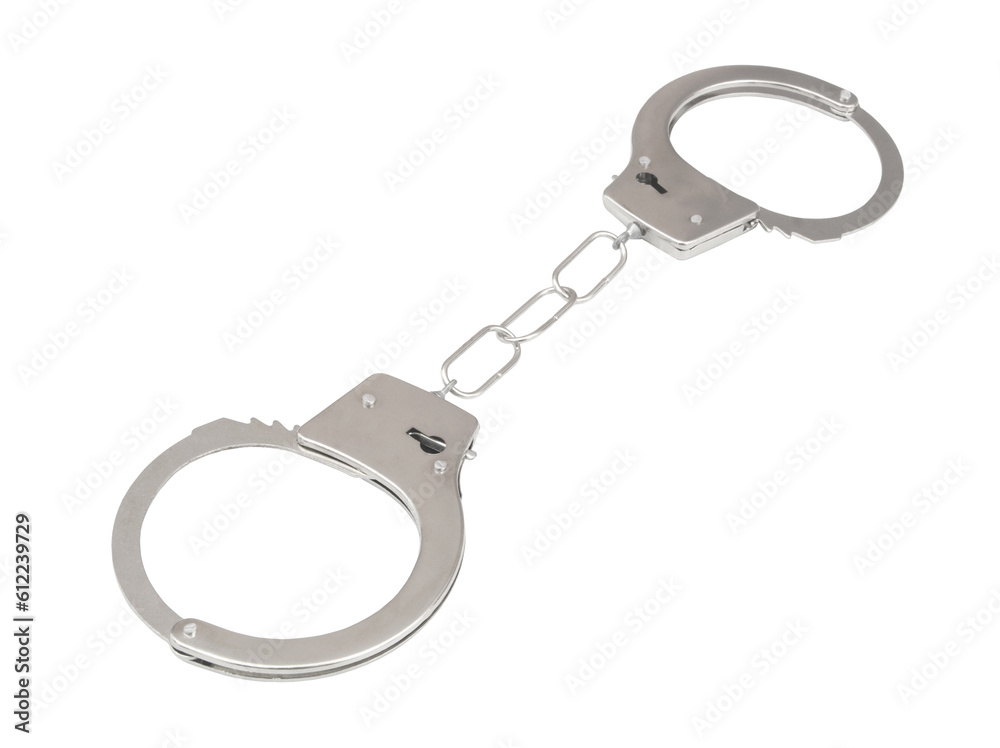 Metallic handcuffs isolated on white. Metallic handcuffs isolated on white.