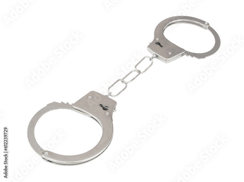 Metallic handcuffs isolated on white.