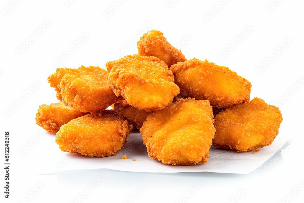 Fresh From The Oven Chrispy Chicken Nuggets On White Background Fresh From The Oven Chrispy Chicken Nuggets On White Background