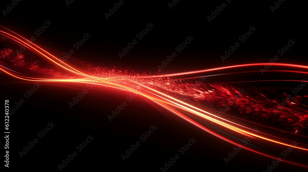 Fire red plazma motion lines. Car light trail effect illustration. Abstract laser beams. Generative ai. - obrazy, fototapety, plakaty 