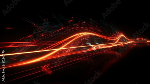 Fire red plazma motion lines. Car light trail effect illustration. Abstract laser beams. Generative ai. © Aiakos