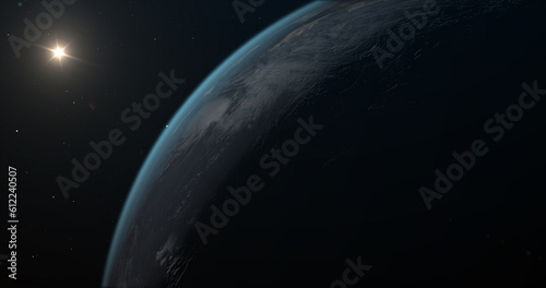 Earth planet on space with starry sky.