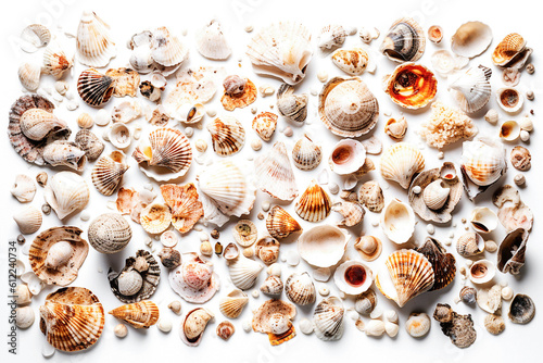 Ai generative. Shells collection on white