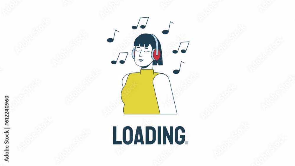 Music lover loader animation. Asian girl in headphones relaxing. Flash message 4K video footage. Isolated outline colour loading animation with alpha channel transparency for UI, UX web design Music lover loader animation. Asian girl in headphones relaxing. Flash message 4K video footage. Isolated outline colour loading animation with alpha channel transparency for UI, UX web design