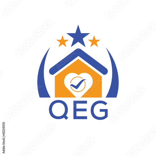 QEG House logo Letter logo and star icon. Blue vector image on white background. KJG house Monogram home logo picture design and best business icon. 
