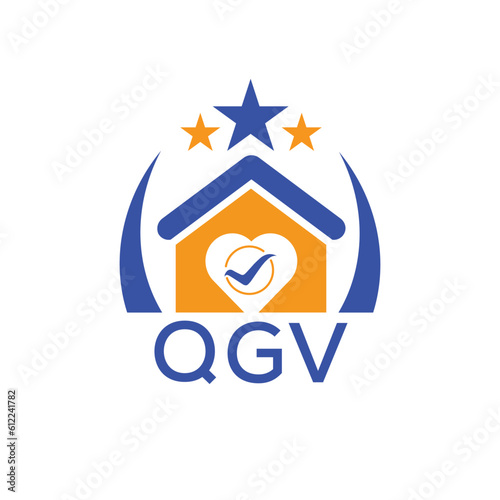 QGV House logo Letter logo and star icon. Blue vector image on white background. KJG house Monogram home logo picture design and best business icon. 
 photo