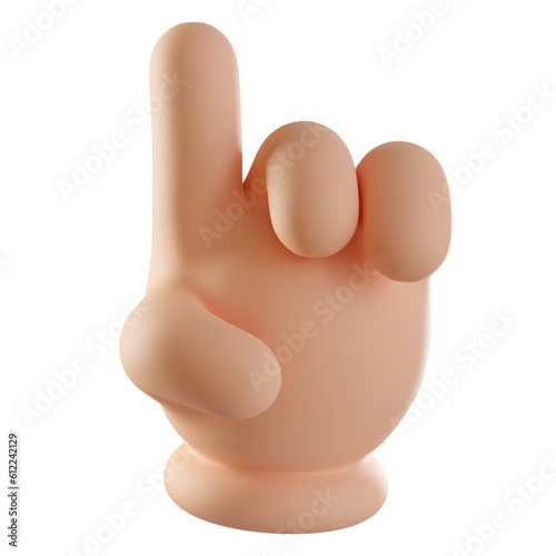 3D hand pointing index finger up isolated on white background. Gesture showing up. Pay attention concept. 3D rendered icon